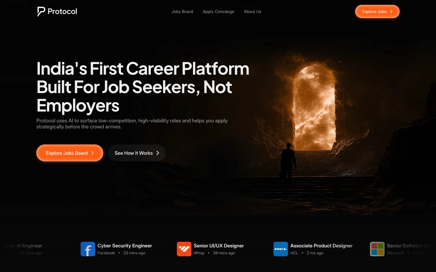 Protocoljobs homepage captured during its ColdVisit audit