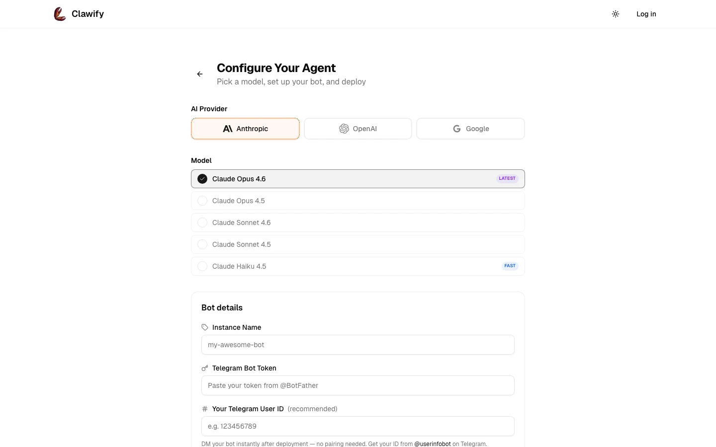 Page shown after the agent clicked the main button