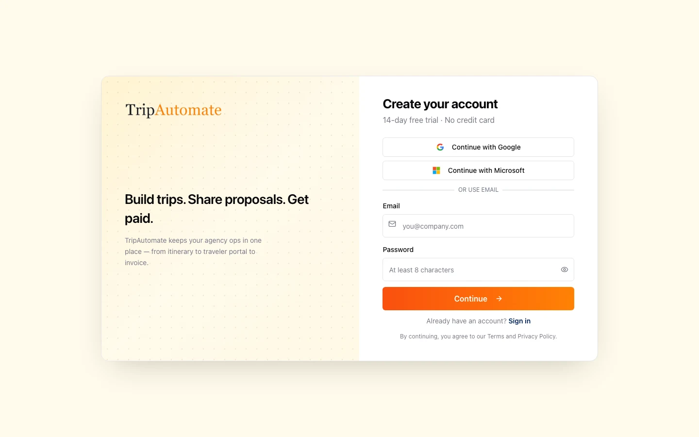 Page shown after the agent clicked the main button